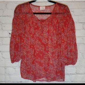 Pins & Needles Urban Outfitters Brand Sheer Red Floral Blouse